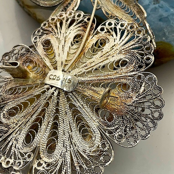 Vtg. (1960’s) Sterling Silver Flower Broach With Plant Leaves - Picture 6 of 8